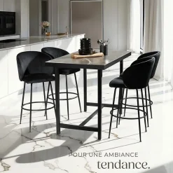 Chaise de bar en velours rembourré avec dossier large et un repose-pieds Lot de 2