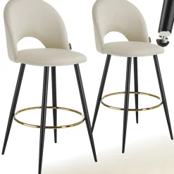 Chaise de bar en velours rembourré avec dossier et repose-pieds Lot de 2