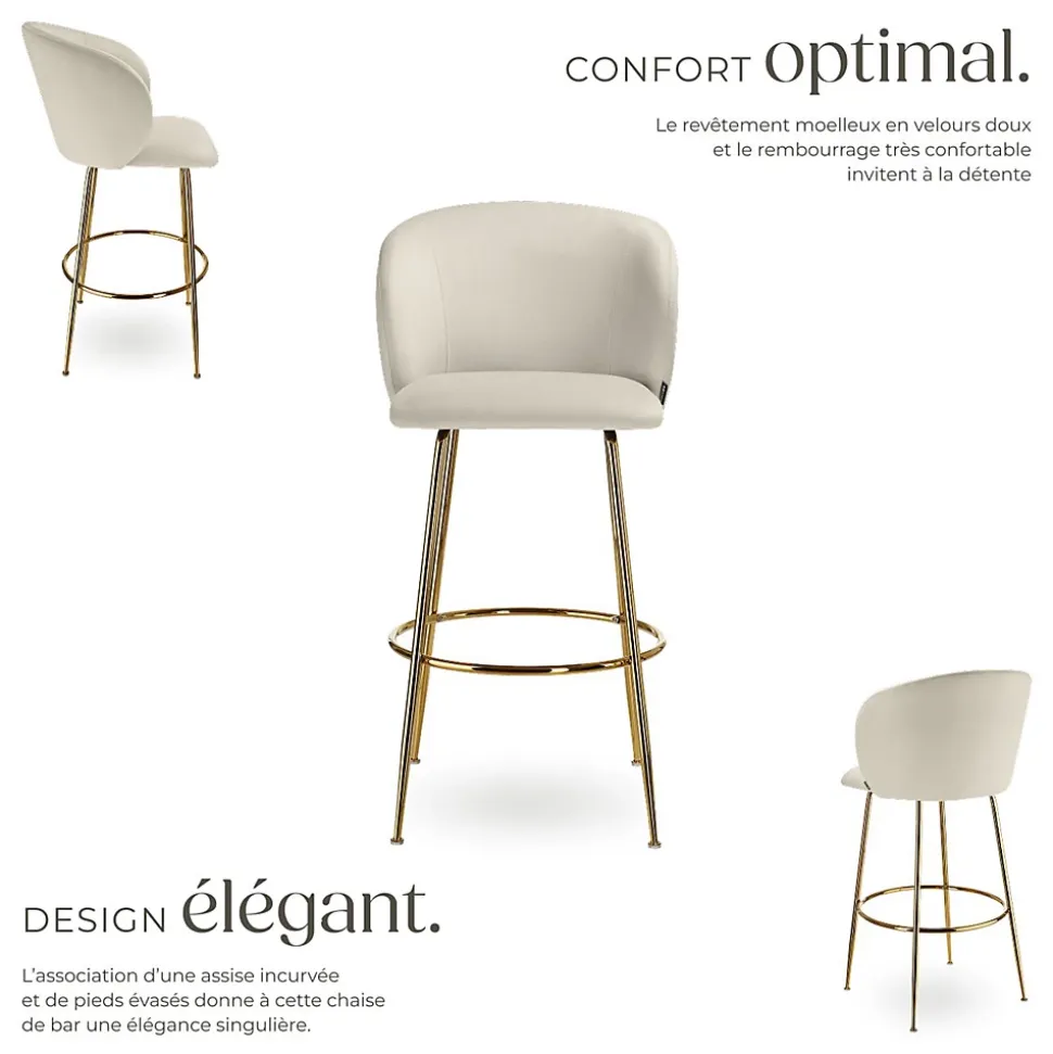 Chaise de bar en velours rembourré avec dossier large et un repose-pieds Lot de 2