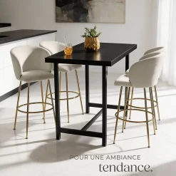 Chaise de bar en velours rembourré avec dossier large et un repose-pieds Lot de 2