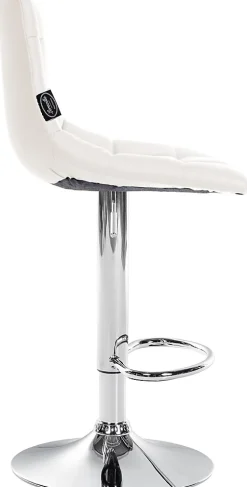 Chaise de bar Jerry similicuir, réglable en hauteur, pivotante à 360 avec dossier, cuisine bistrot Blanc/Chrome