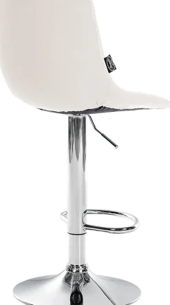 Chaise de bar Jerry similicuir, réglable en hauteur, pivotante à 360 avec dossier, cuisine bistrot Blanc/Chrome
