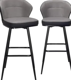 Chaise de bar pivotante matelassée, hauteur assise 72 cm, lot de 2, dana (gris et noir)