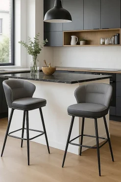 Chaise de bar pivotante matelassée, hauteur assise 72 cm, lot de 2, dana (gris et noir)