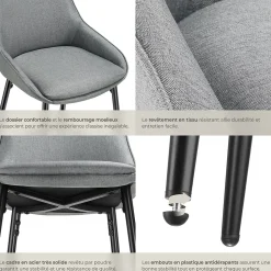 Chaise de bar rembourrée avec une housse douce dossier et repose-pieds Lot de 4