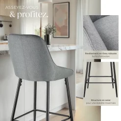 Chaise de bar rembourrée avec une housse douce dossier et repose-pieds Lot de 4