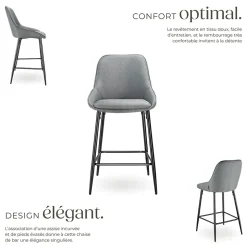 Chaise de bar rembourrée avec une housse douce dossier et repose-pieds Lot de 4