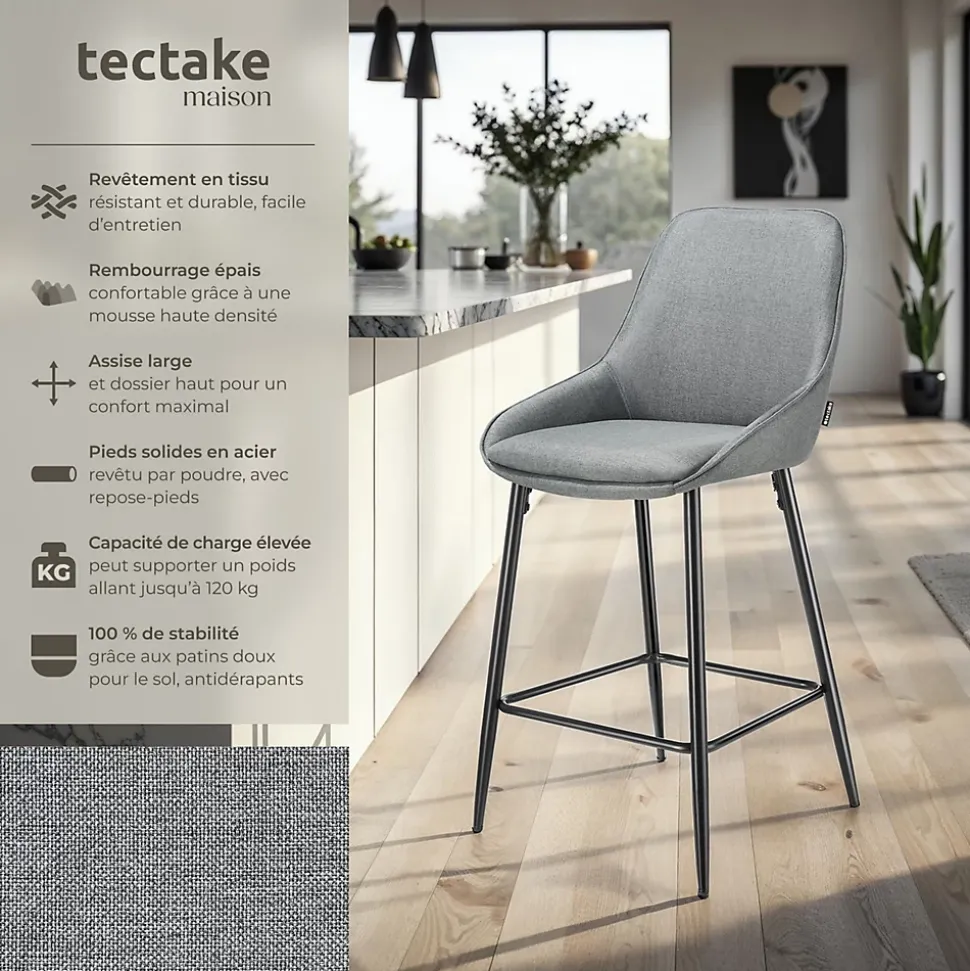 Chaise de bar rembourrée avec une housse douce dossier et repose-pieds Lot de 4