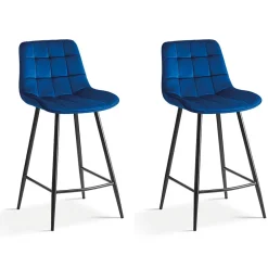 Chaise de comptoir JUTE Velours bleu Style contemporain H95 cm