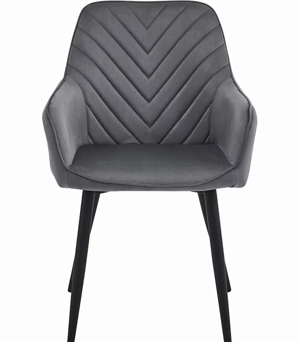 Chaise de salle à manger Valora WAAV Velours gris foncé avec pieds noirs x 1