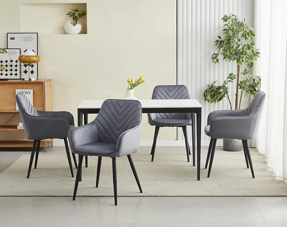 Chaise de salle à manger Valora WAAV Velours gris foncé avec pieds noirs x 1