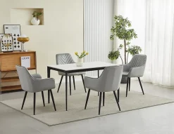 Chaise de salle à manger Valora WAAV Velours gris argenté avec pieds noirs x 1