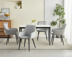 Chaise de salle à manger Valora WAAV Velours gris argenté avec pieds noirs x 1