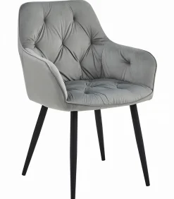 Chaise de salle à manger Valora LUKK Velours gris argenté avec pieds noirs x 1