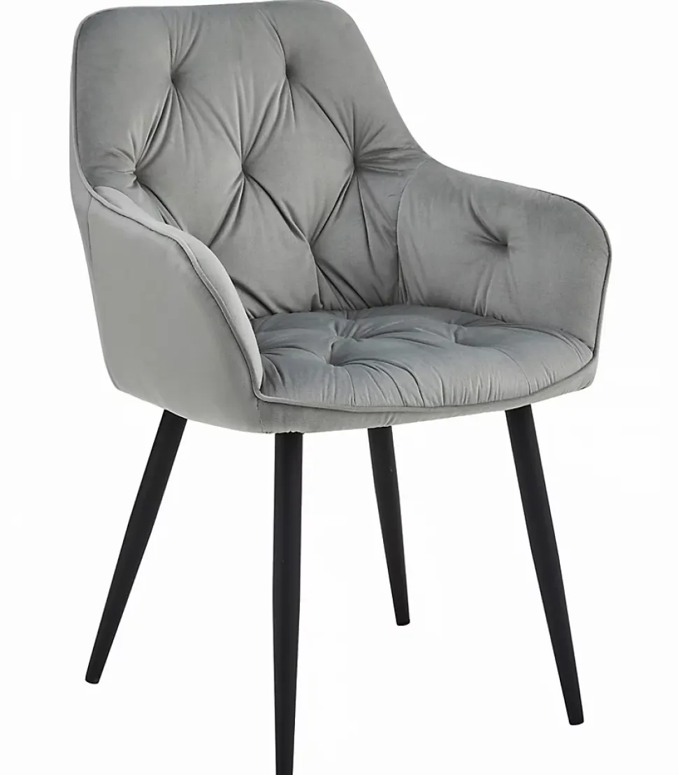 Chaise de salle à manger Valora LUKK Velours gris argenté avec pieds noirs x 1