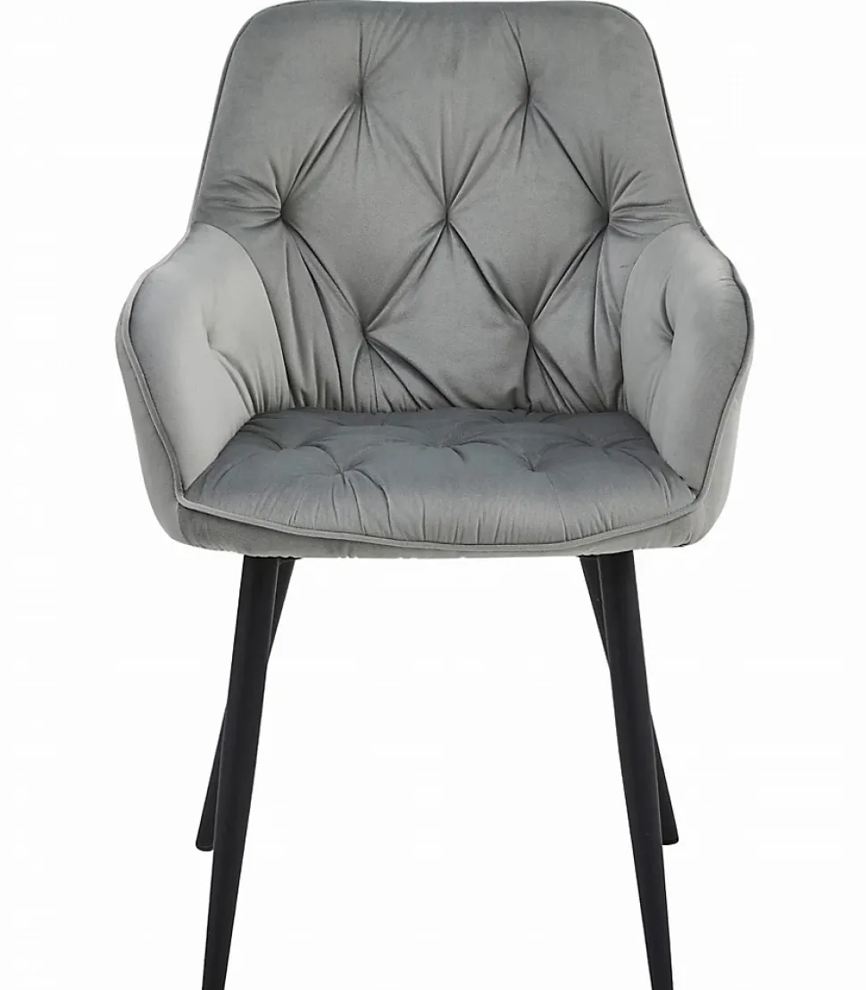 Chaise de salle à manger Valora LUKK Velours gris argenté avec pieds noirs x 1