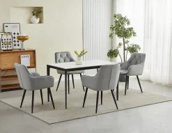 Chaise de salle à manger Valora LUKK Velours gris argenté avec pieds noirs x 1