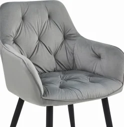 Chaise de salle à manger Valora LUKK Velours gris argenté avec pieds noirs x 1