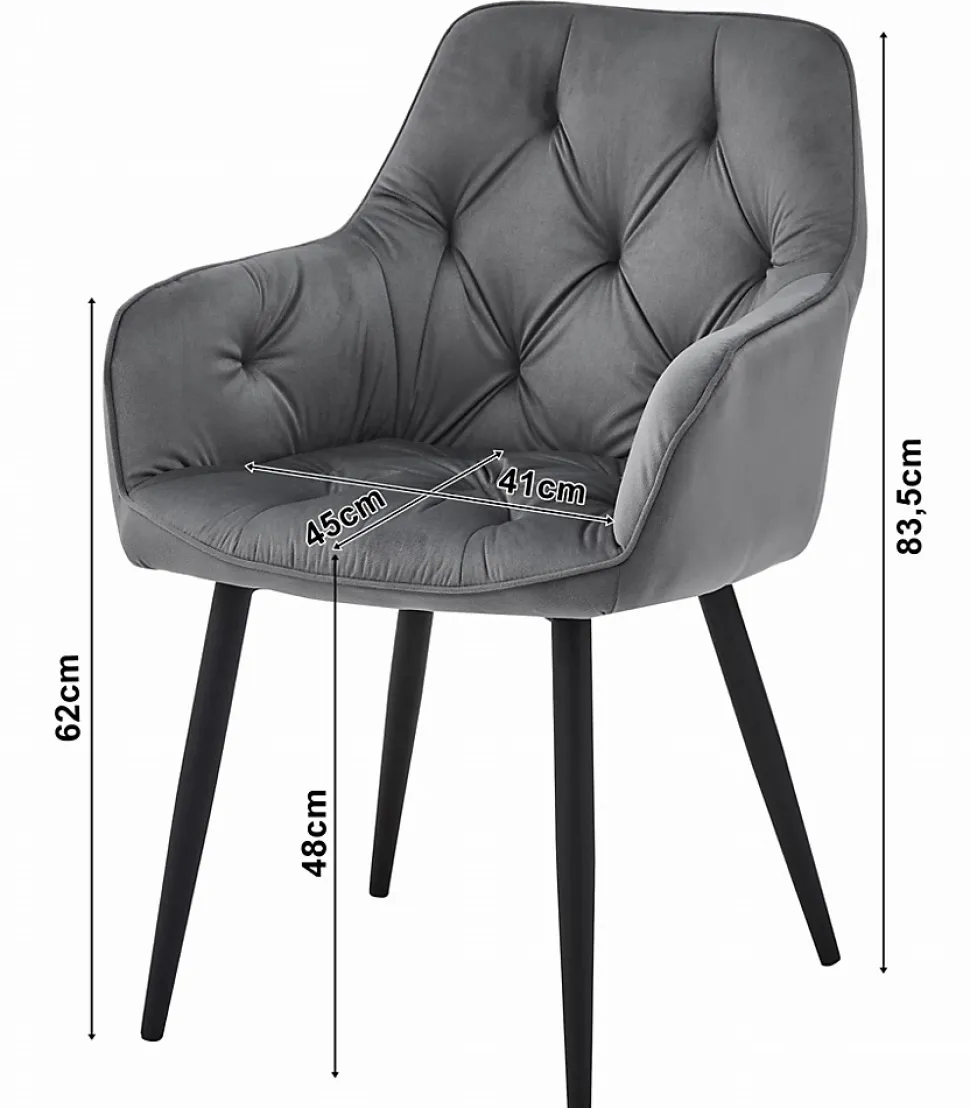 Chaise de salle à manger Valora LUKK Velours gris argenté avec pieds noirs x 1