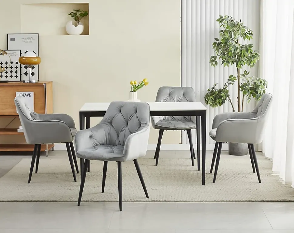 Chaise de salle à manger Valora LUKK Velours gris argenté avec pieds noirs x 1