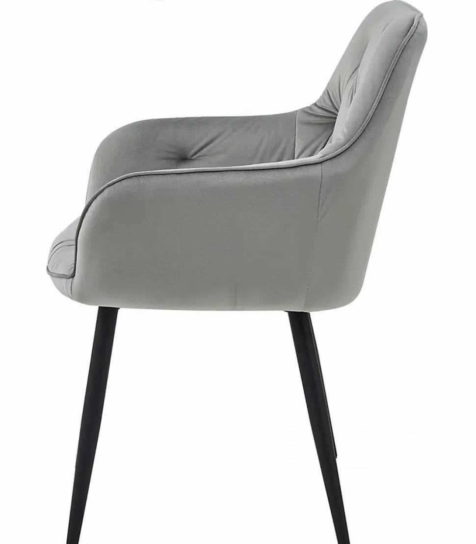 Chaise de salle à manger Valora LUKK Velours gris argenté avec pieds noirs x 1