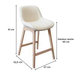 Chaise en tissu bouclette blanc et pieds en bois Homesight Milk, 4 pièces