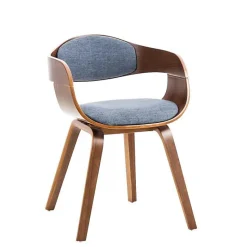 Chaise Retro - CLP - Kingston - Tissu Bleu - Dossier Haut - Accoudoirs Bois