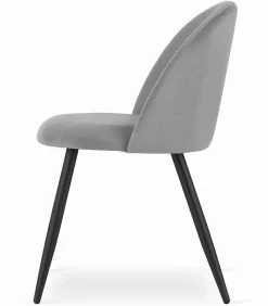 Chaise Valora BELLO en velours gris clair, pieds noirs