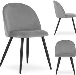 Chaise Valora BELLO en velours gris clair, pieds noirs