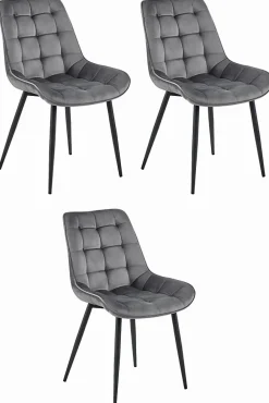 Chaise VALORA BERA - Velours gris foncé avec pieds noirs x 3