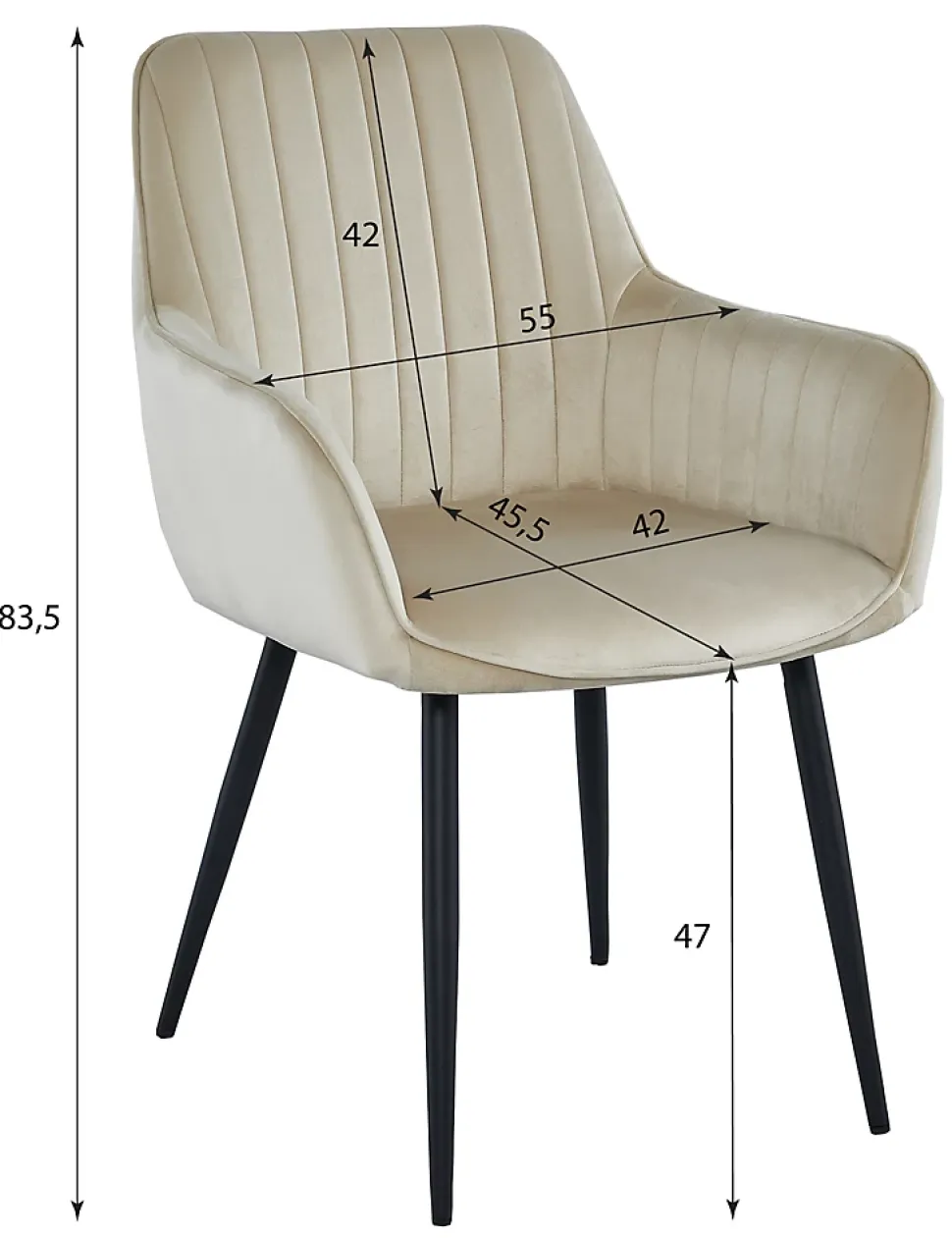 Chaise VALORA SELO - Velours gris foncé avec pieds noirs x 2