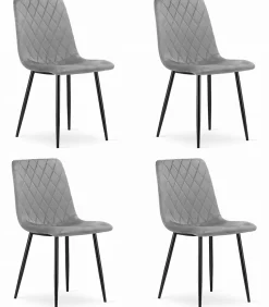 Chaise Valora TURIN en velours gris clair, design ergonomique x4