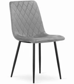 Chaise Valora TURIN en velours gris clair, design ergonomique x4