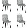 Chaise Valora TYRA en velours gris argenté / pieds noirs x 4