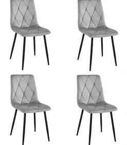 Chaise Valora TYRA en velours gris argenté / pieds noirs x 4