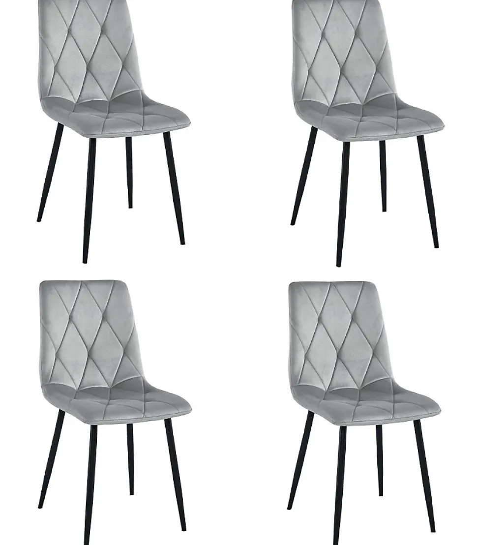 Chaise Valora TYRA en velours gris argenté / pieds noirs x 4