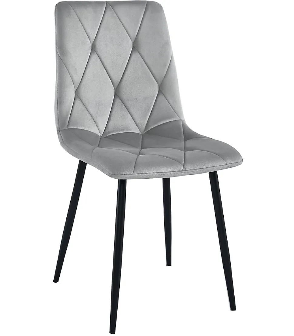 Chaise Valora TYRA en velours gris argenté / pieds noirs x 4