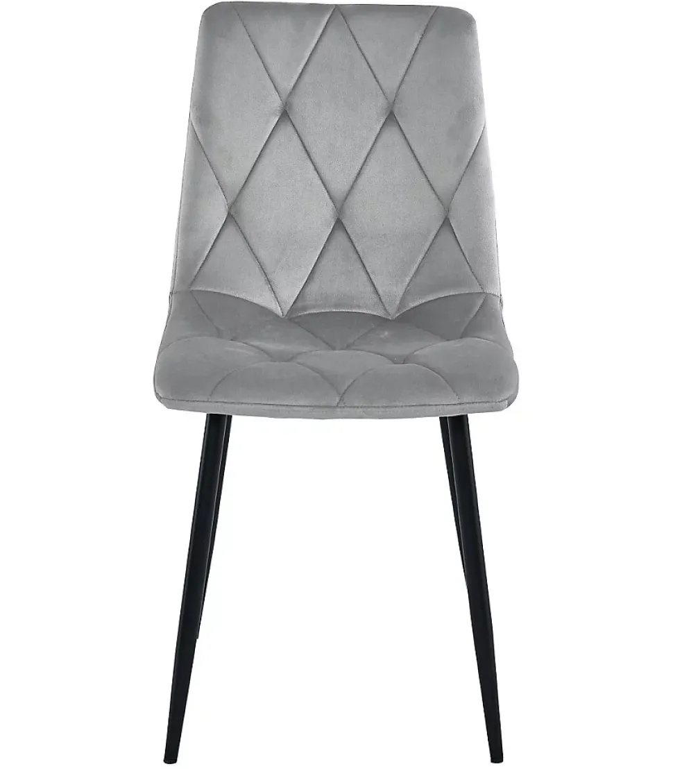 Chaise Valora TYRA en velours gris argenté / pieds noirs x 4