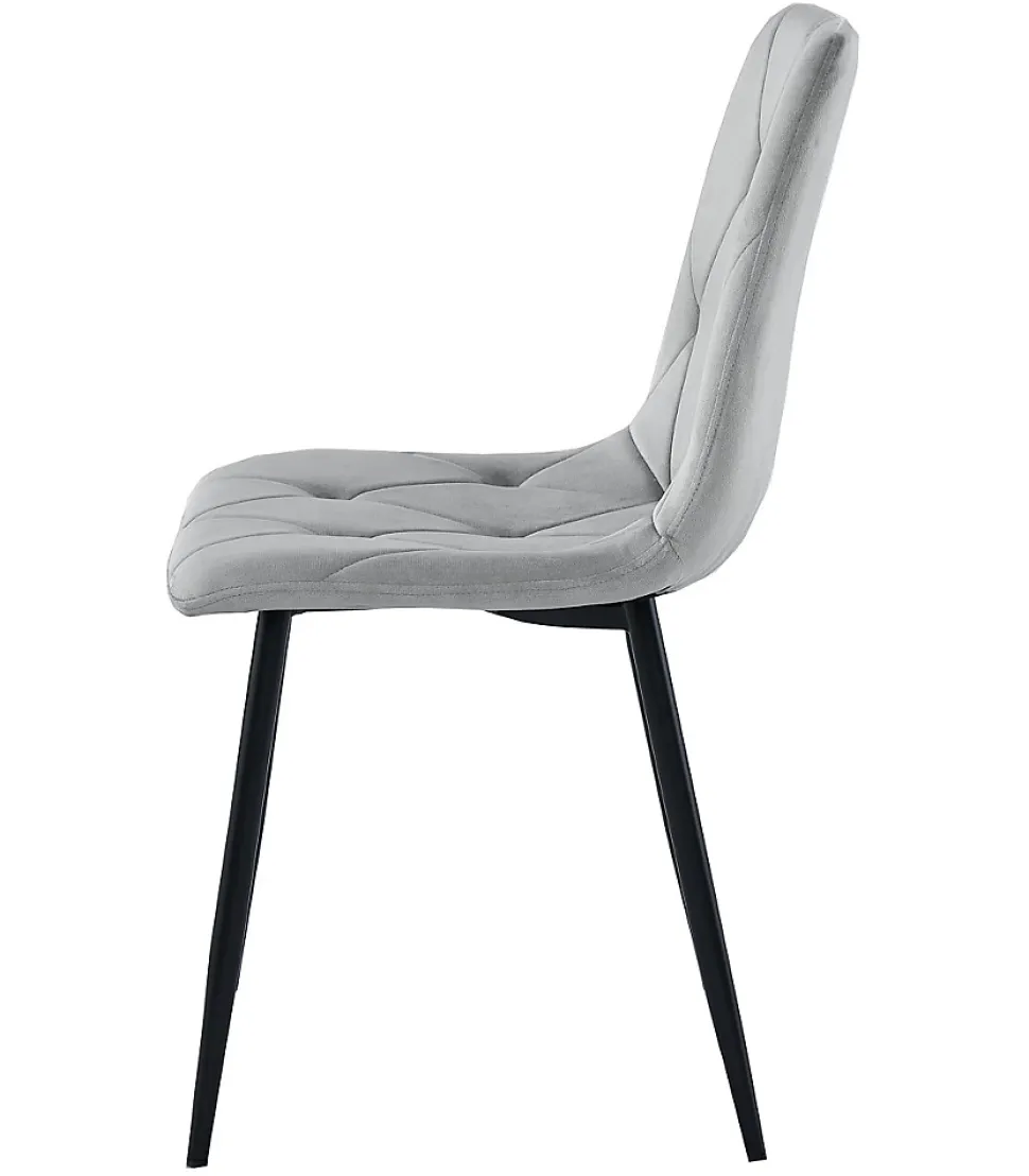Chaise Valora TYRA en velours gris argenté / pieds noirs x 4