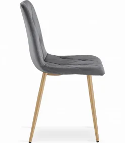 Chaise Valora TYRA en velours gris foncé avec pieds en bois x4