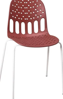 Chaises de cuisine design, lot de 4, empilables, pied, métal kio (rouge blanc)