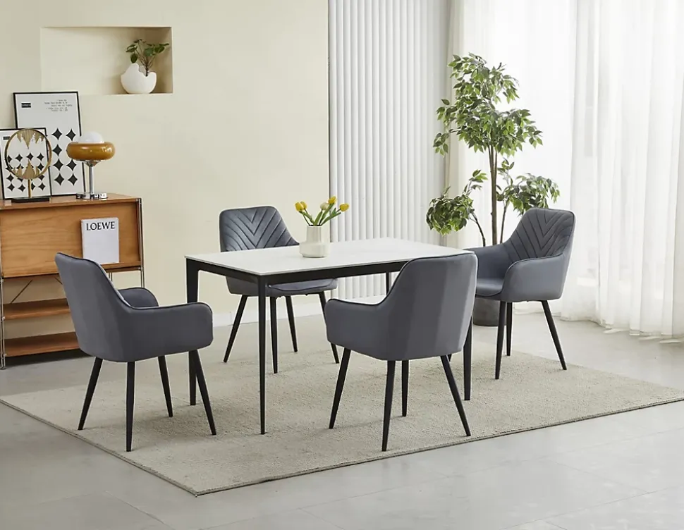 Chaises de salle à manger Valora WAAV Velours gris foncé avec pieds noirs x 2