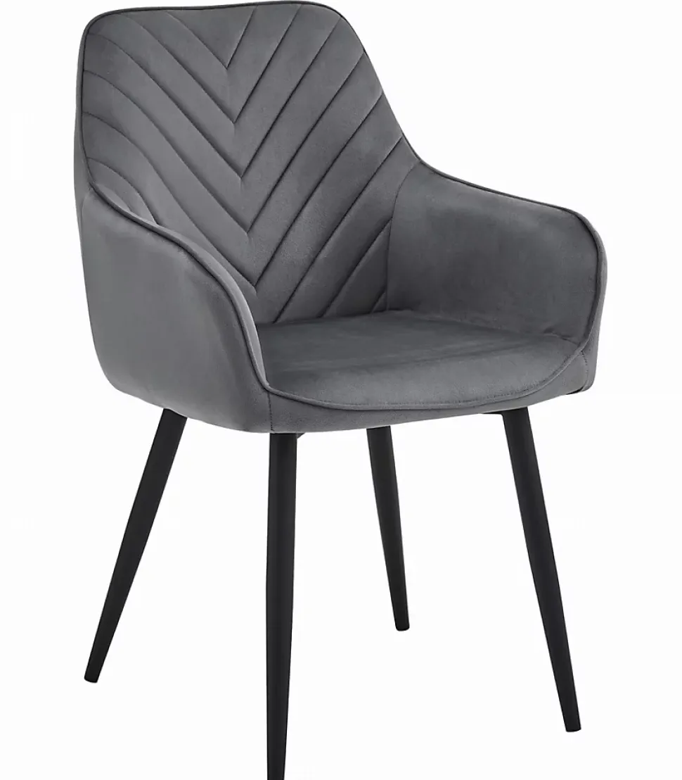 Chaises de salle à manger Valora WAAV Velours gris foncé avec pieds noirs x 2