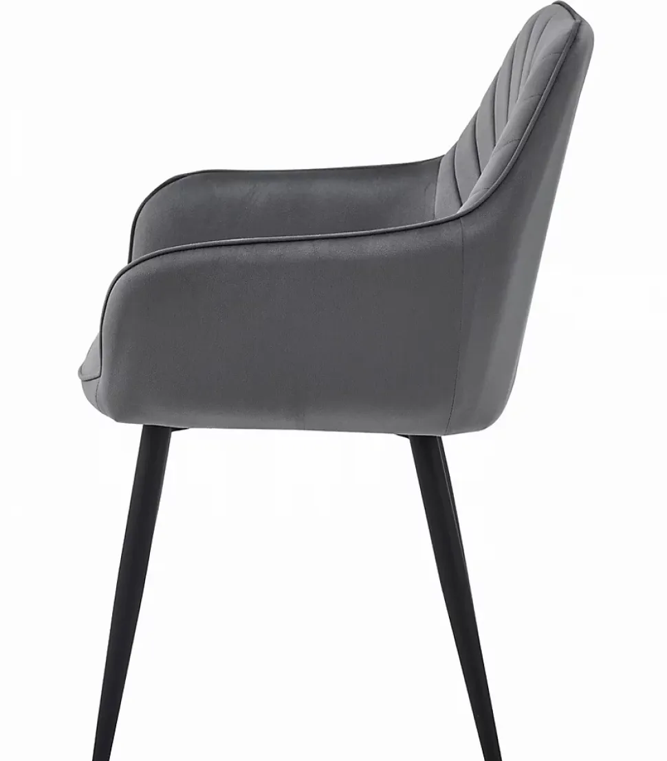 Chaises de salle à manger Valora WAAV Velours gris foncé avec pieds noirs x 2