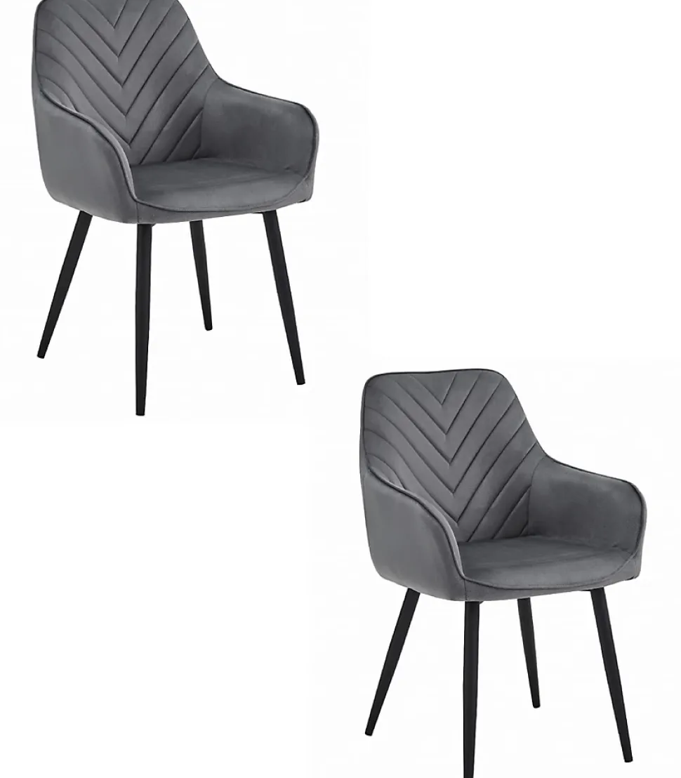 Chaises de salle à manger Valora WAAV Velours gris foncé avec pieds noirs x 2