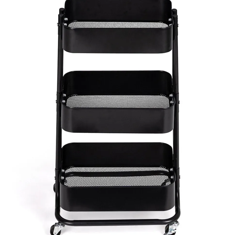Chariot 3 niveaux desserte étagère de rangement à roulettes acier noir
