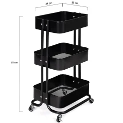 Chariot 3 niveaux desserte étagère de rangement à roulettes acier noir