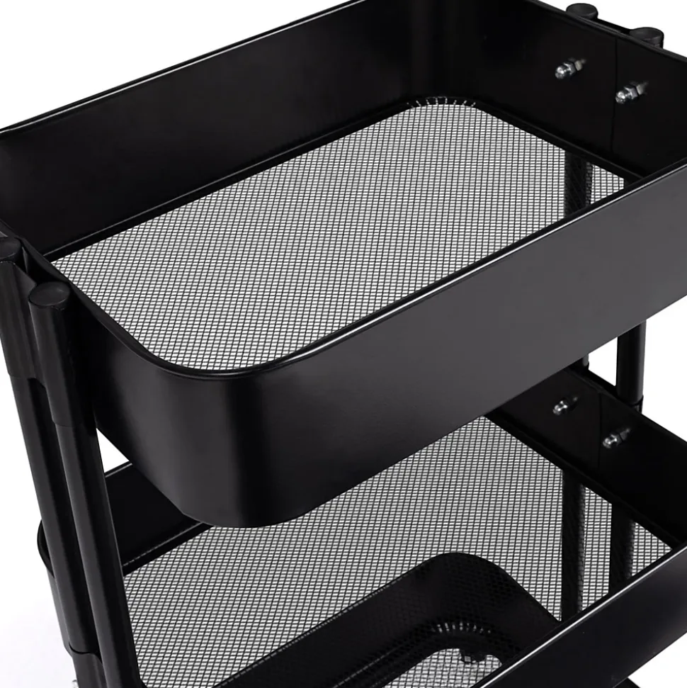 Chariot 3 niveaux desserte étagère de rangement à roulettes acier noir