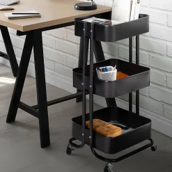 Chariot 3 niveaux desserte étagère de rangement à roulettes acier noir
