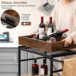 Chariot à roulettes à 3 Niveaux Plateau Amovible 4 roulettes Universelles Verrouillables Desserte Chariot Roulant